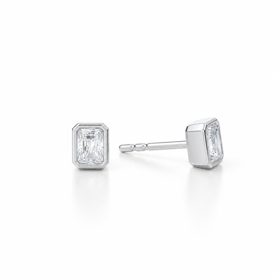 Radiant Bezel Stud Lab Grown Diamond Earrings