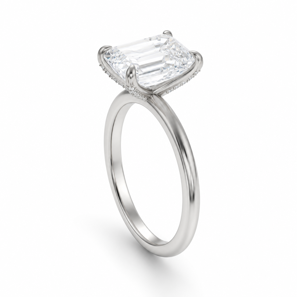 Emerald Solitaire Ring With Pave Prongs