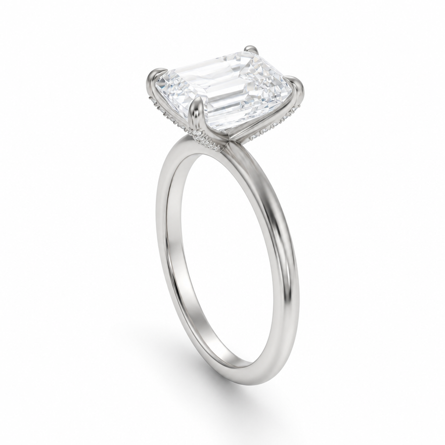 Emerald Solitaire Ring With Pave Prongs