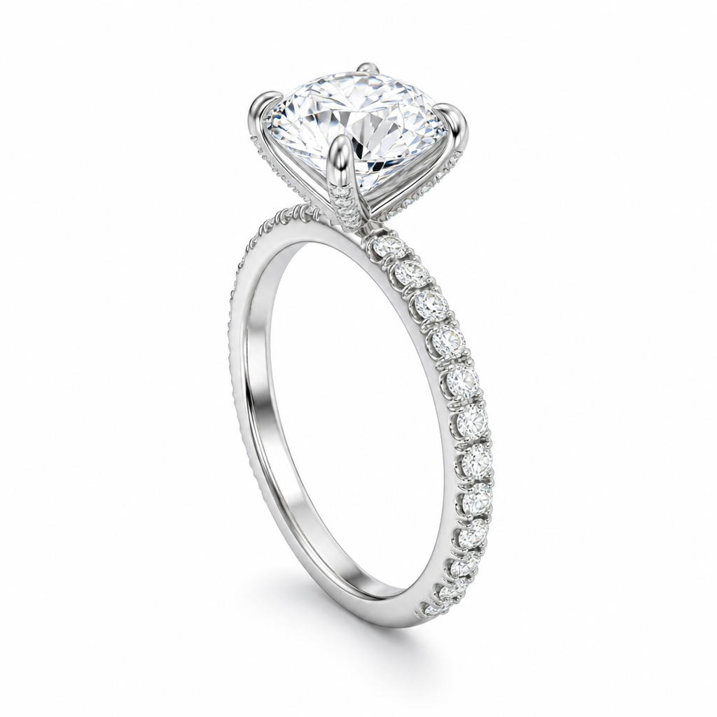 Round Pave Ring With Pave Prongs
