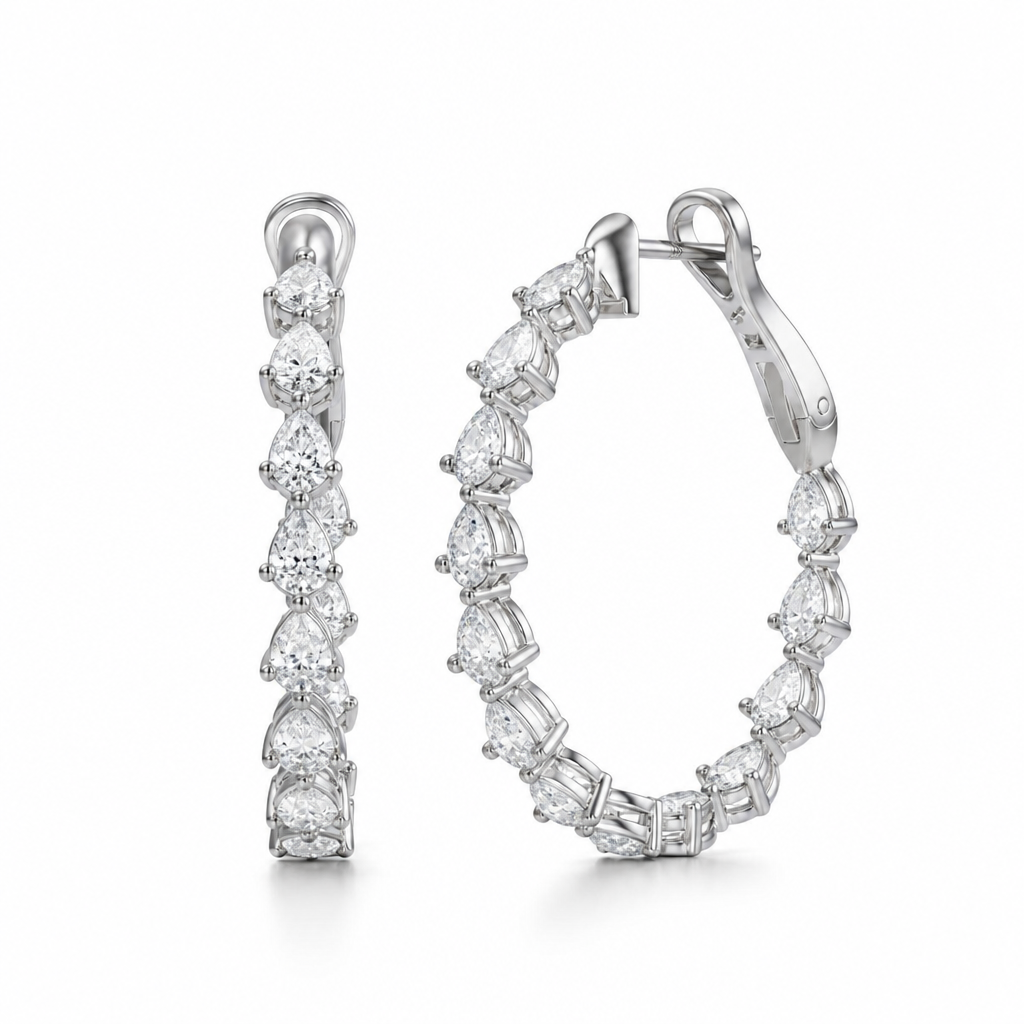 3 Carat Pear Inside Out Lab Grown Diamond Hoop Earrings
