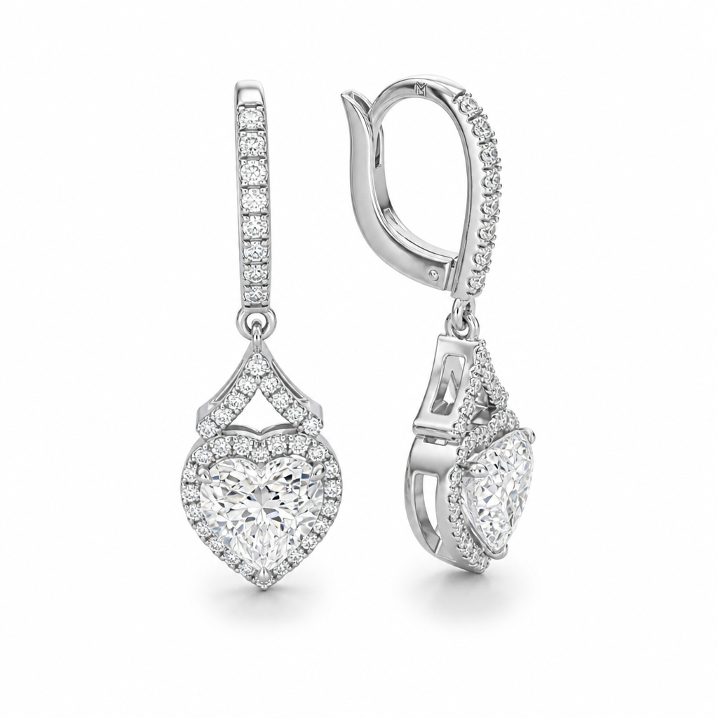 3 Carat Heart Shape Halo Lab Grown Diamond Drop Earrings