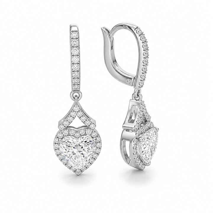 3 Carat Heart Shape Halo Lab Grown Diamond Drop Earrings
