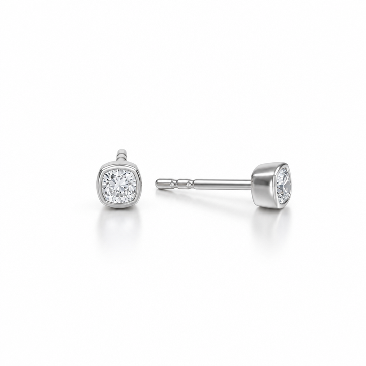 Cushion Bezel Stud Lab Grown Diamond Earrings