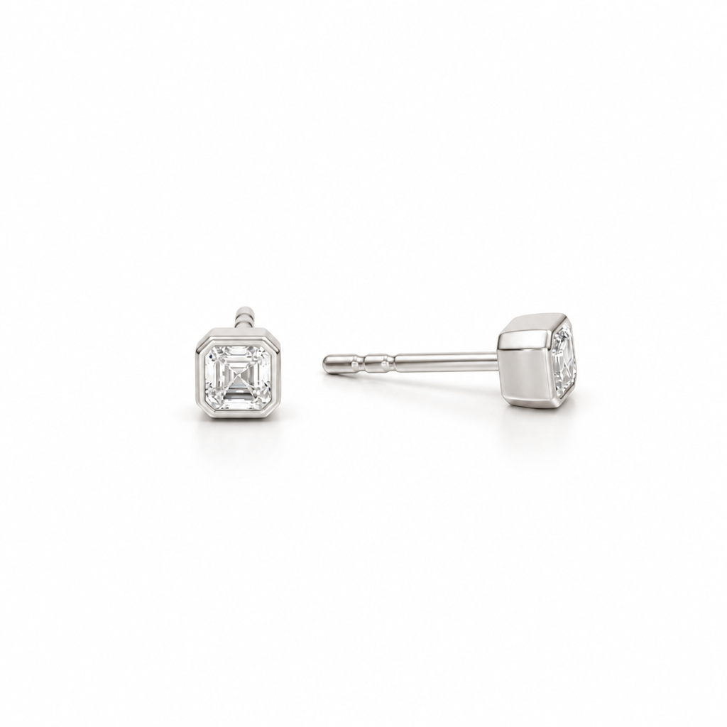 Asscher Cut Bezel Stud Lab Grown Diamond Earrings
