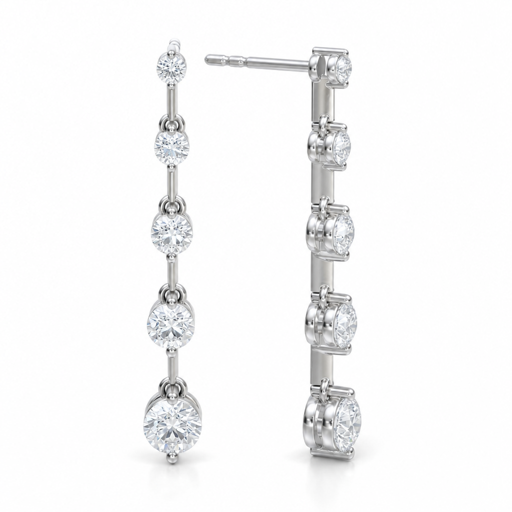 2 Carat Round Graduated Lab Grown Diamond Dangle Distance Earrings