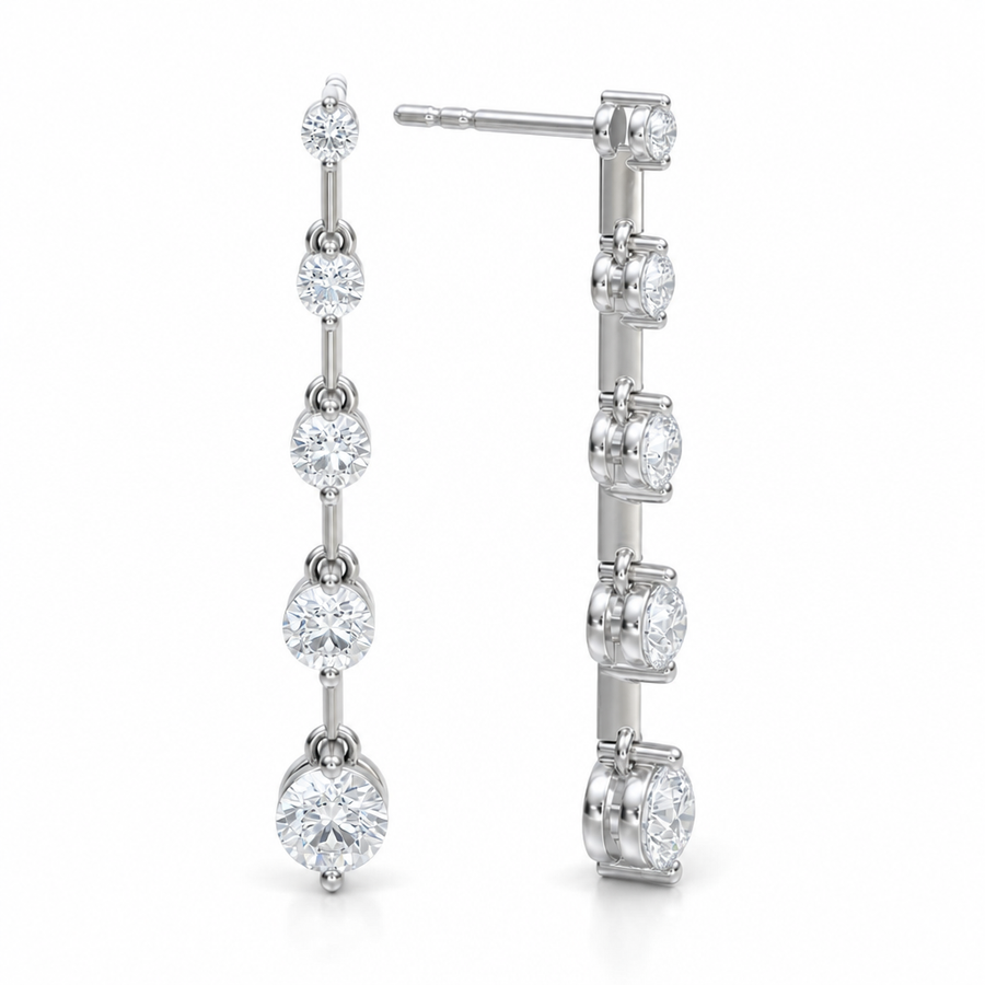 2 Carat Round Graduated Lab Grown Diamond Dangle Distance Earrings