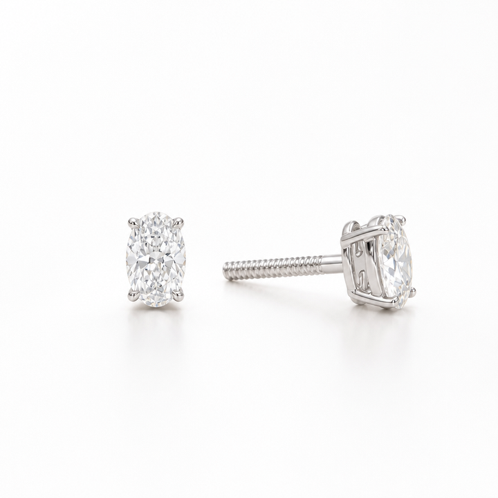 0.50 carat oval lab grown diamond stud earrings in 14K gold