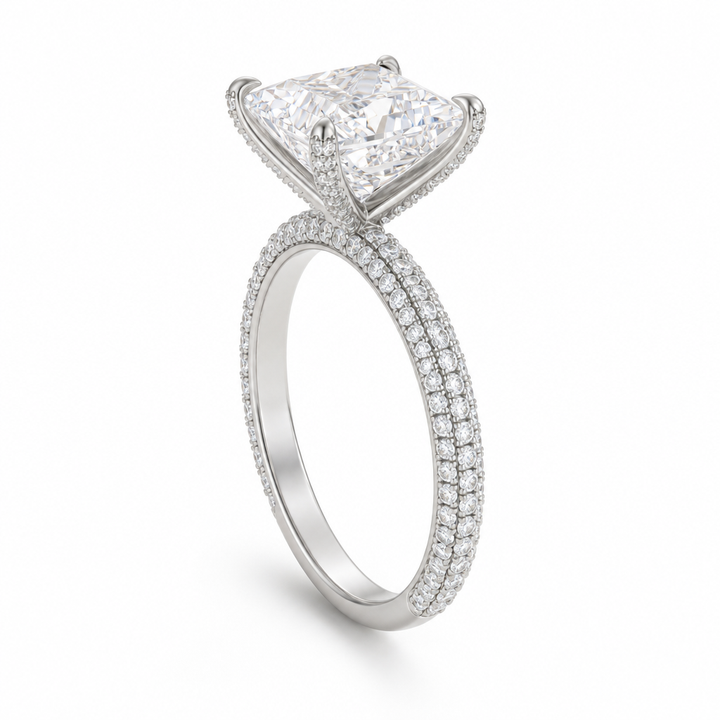 Princess Three Row Pave Ring With Pave Prongs