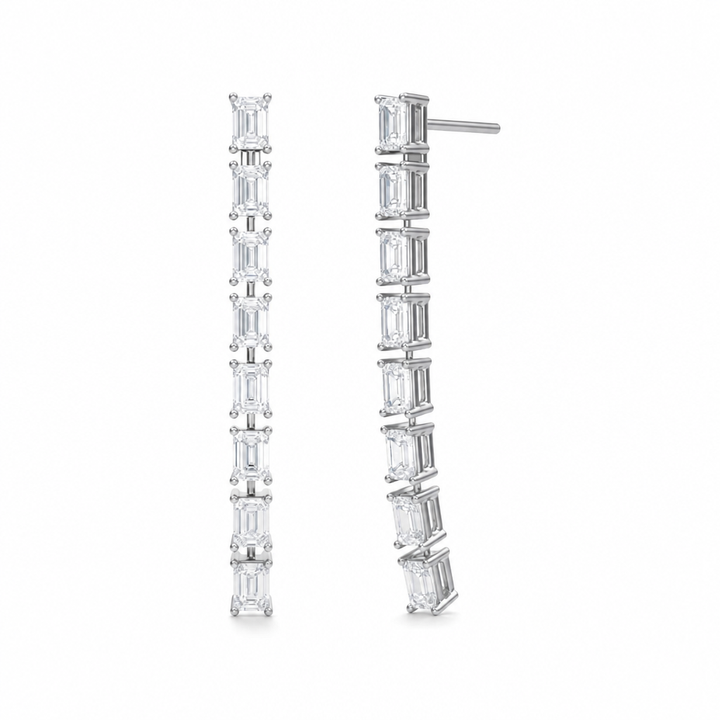 8 Stone Emerald Lab Grown Diamond Drop Earrings