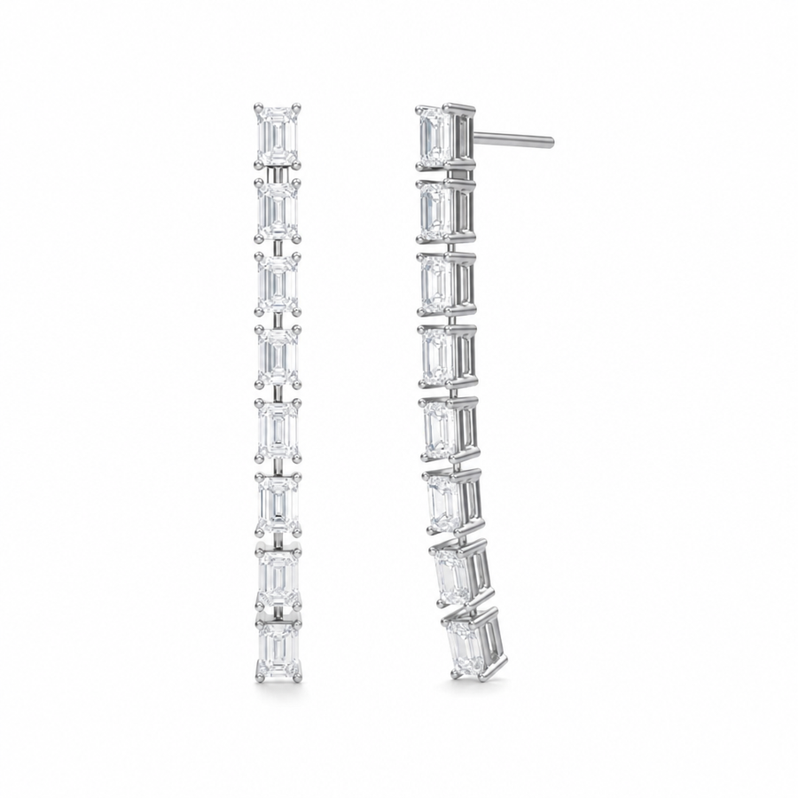 8 Stone Emerald Lab Grown Diamond Drop Earrings