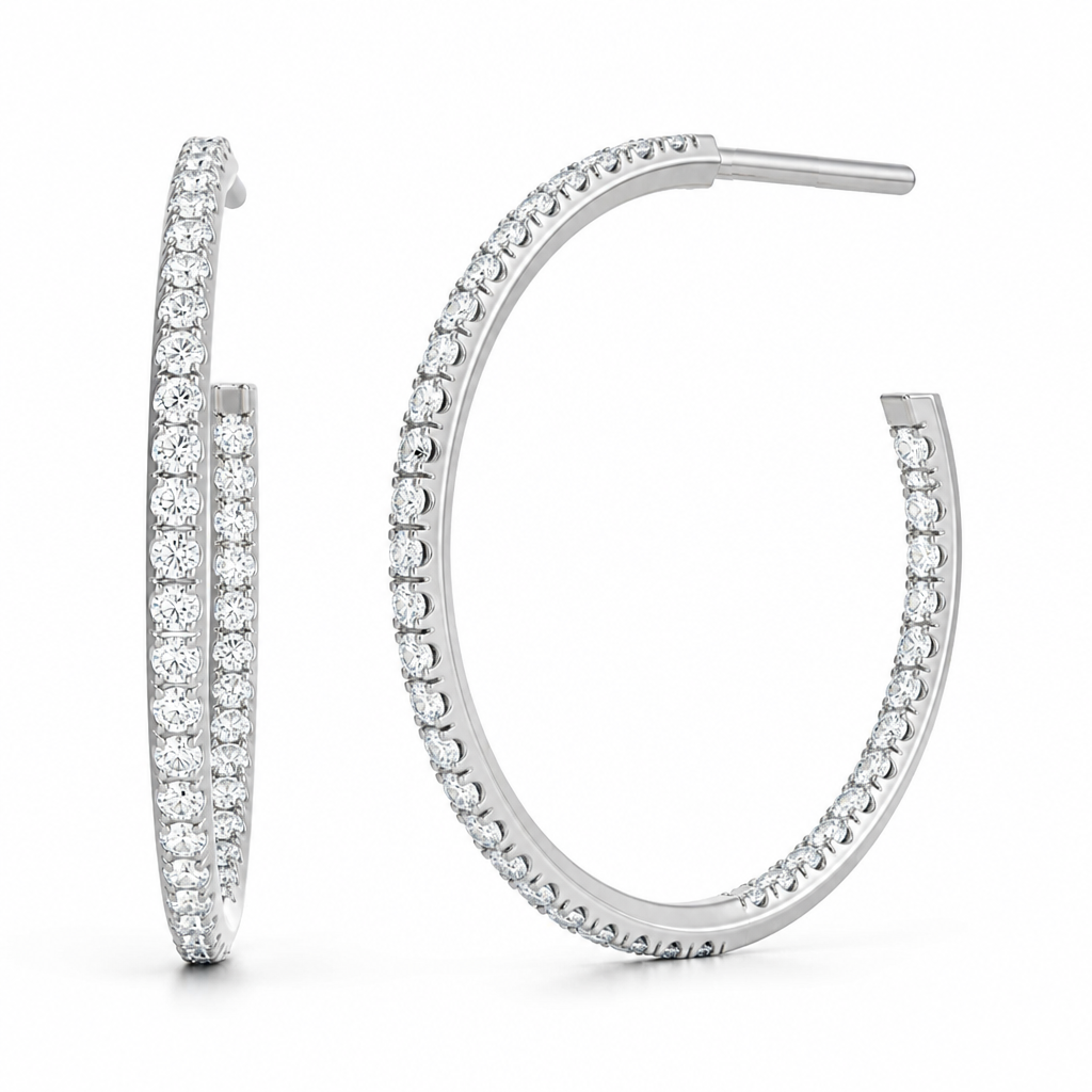 1 carat round lab grown diamond open hoop earrings in 14K gold