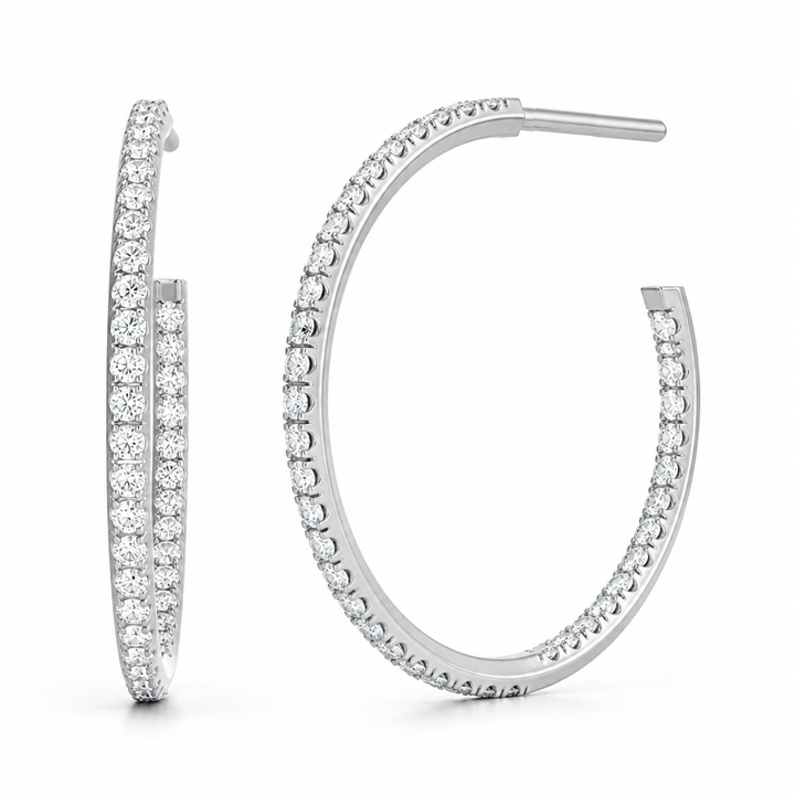 1 carat round lab grown diamond open hoop earrings in 14K gold