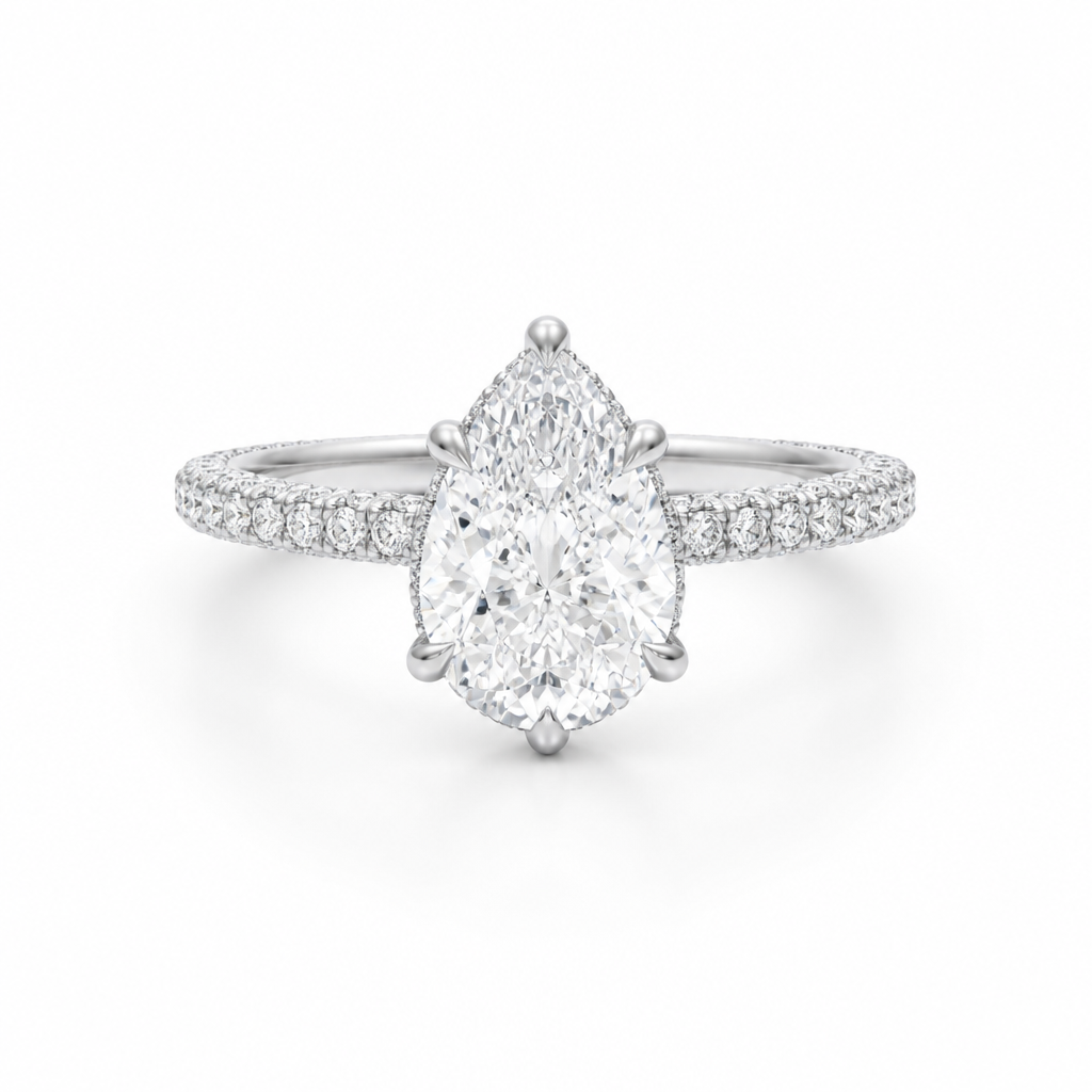 Pear Hidden Halo with Three Row Pave Band
