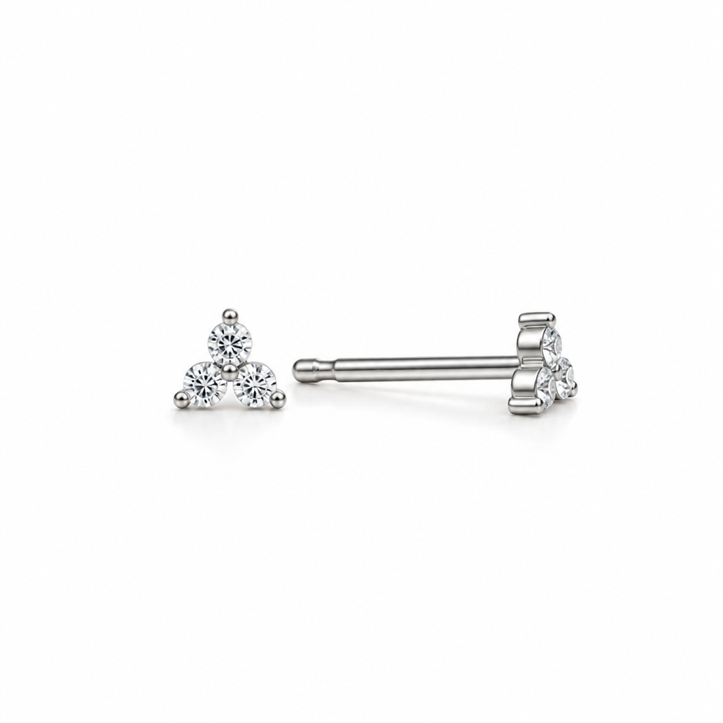 Lab Grown Round Three Stone Cluster Diamond Stud Earrings