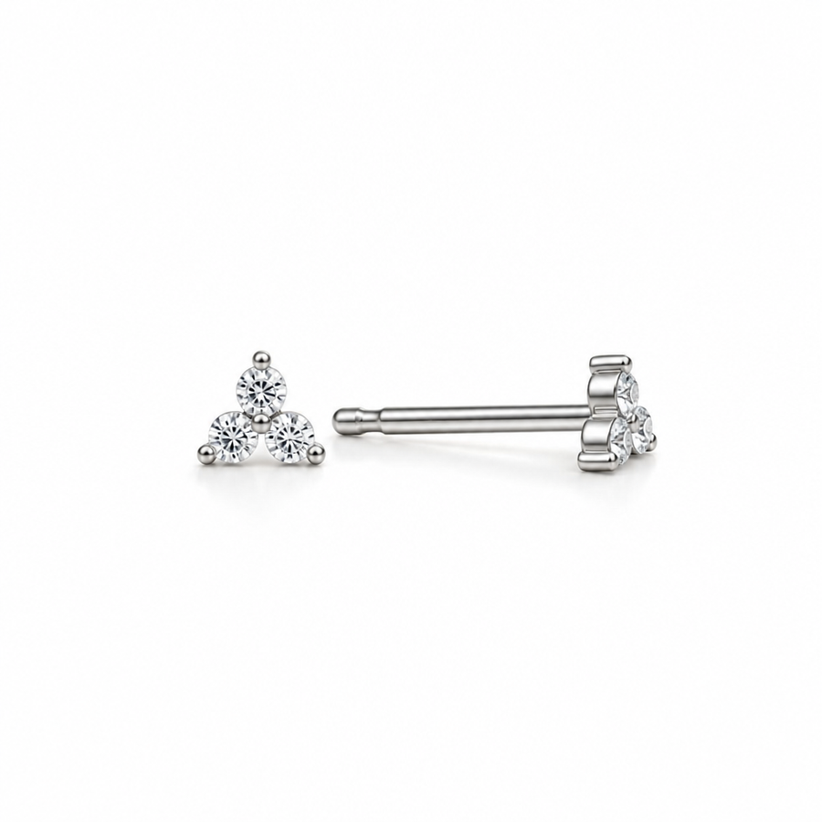 Lab Grown Round Three Stone Cluster Diamond Stud Earrings
