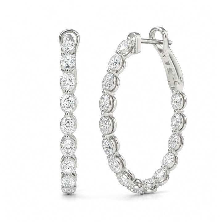 3 Carat Oval Inside Out Lab Grown Diamond Hoop Earrings
