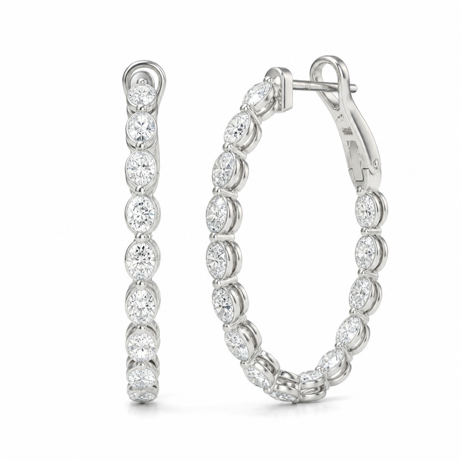 3 Carat Oval Inside Out Lab Grown Diamond Hoop Earrings