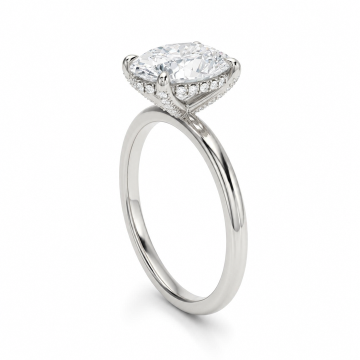 Oval Solitaire Ring With Diamond Basket