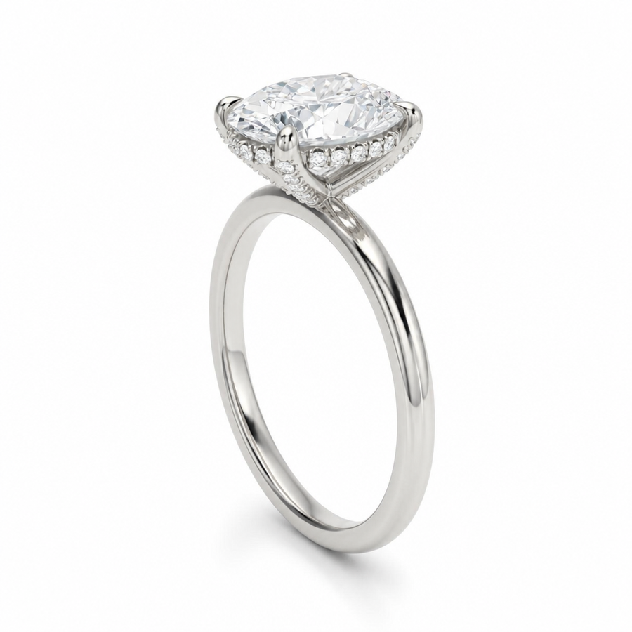Oval Solitaire Ring With Diamond Basket