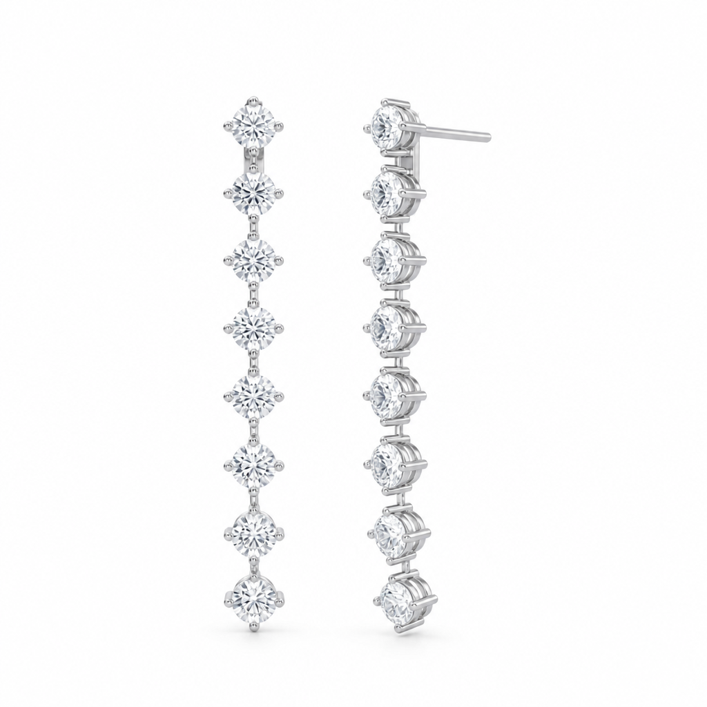 4 Carat 8 Stone Round Lab Grown Diamond Drop Earrings