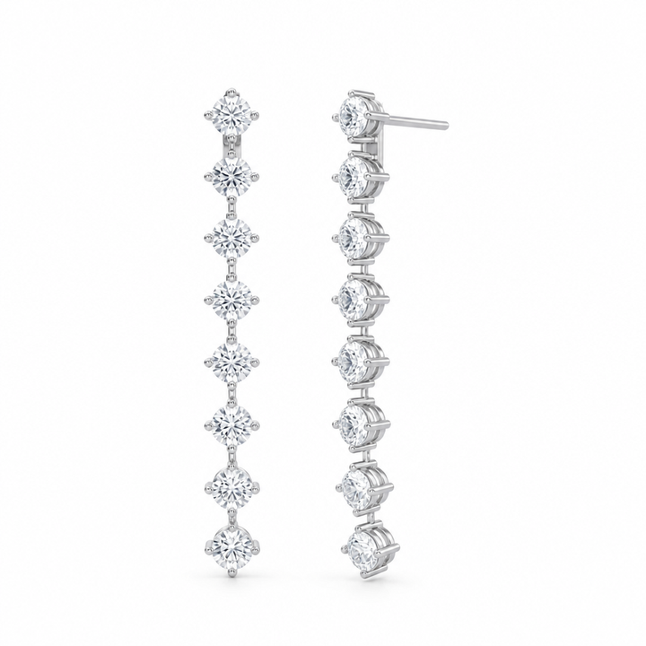 4 Carat 8 Stone Round Lab Grown Diamond Drop Earrings