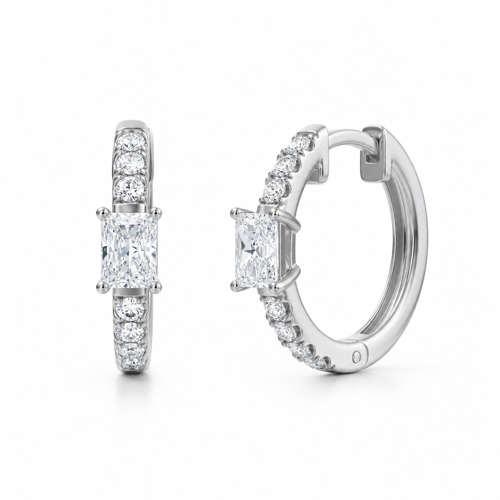 Lab Grown Radiant Diamond Huggie Earrings