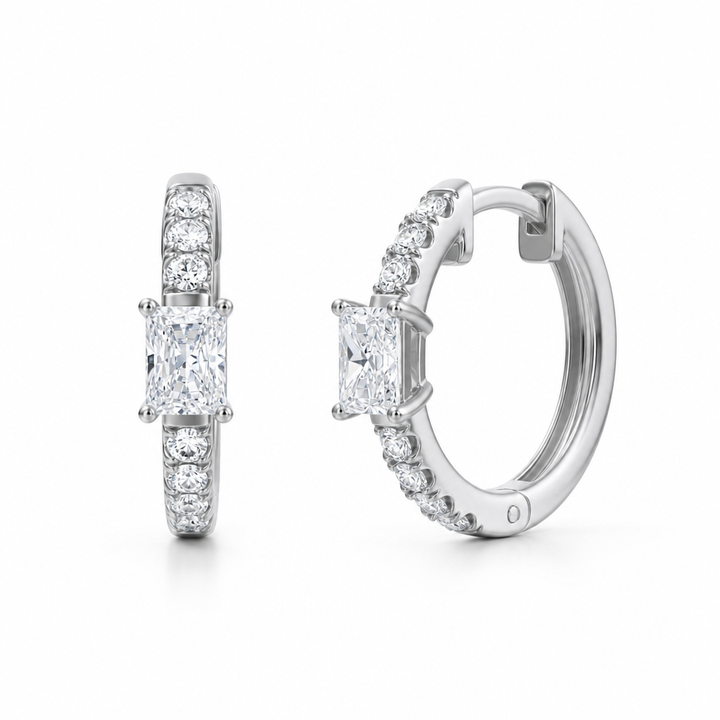 Lab Grown Radiant Diamond Huggie Earrings
