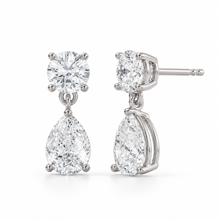 Round And Pear Drop Earrings