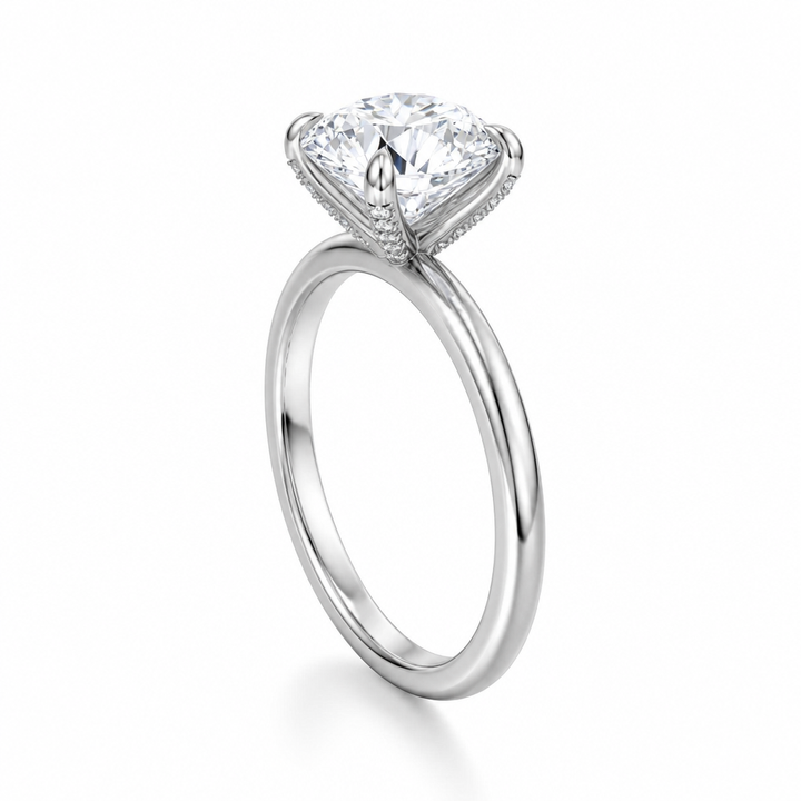 Round Solitaire Ring With Pave Prongs