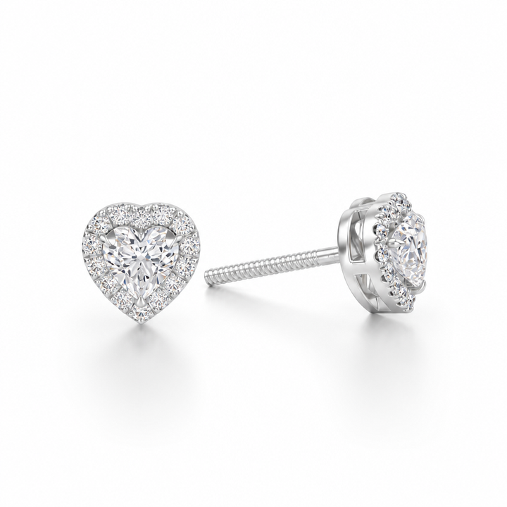 Heart Shape  Halo Stud Earrings
