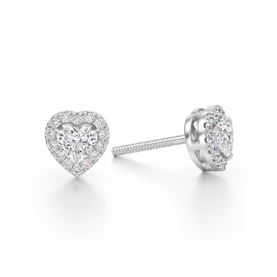 Heart Shape  Halo Stud Earrings