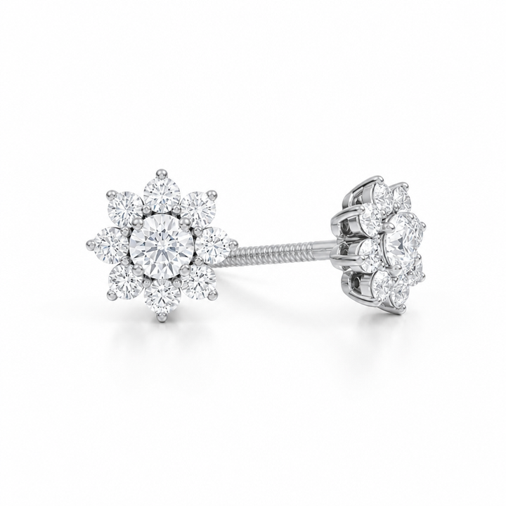 Lab Grown Round Flower Cluster Diamond Stud Earrings