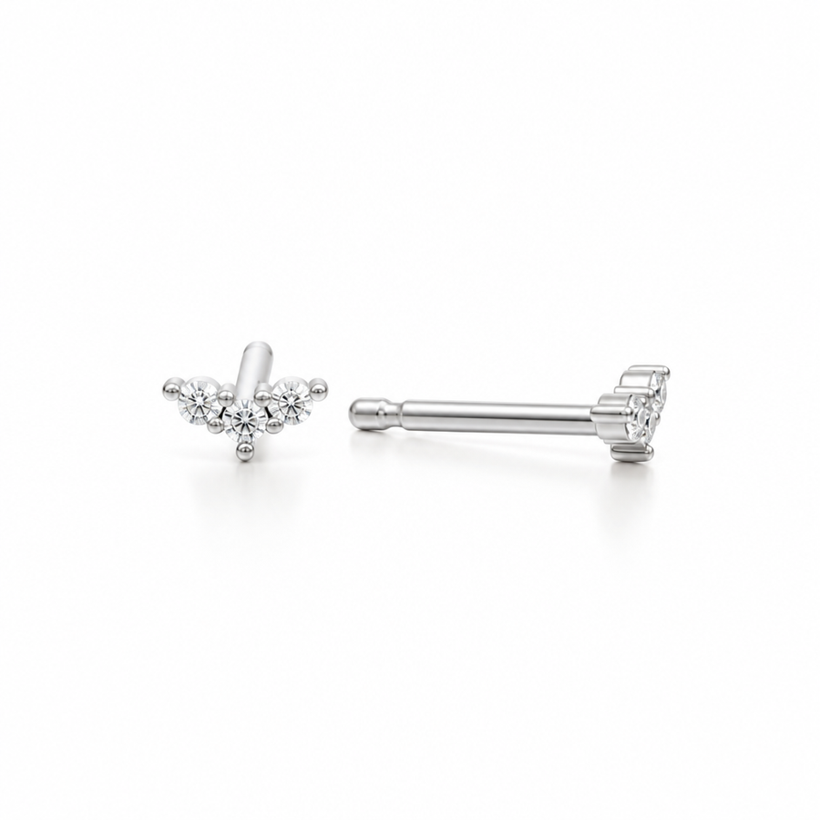 Lab-grown round diamond petite three stone cluster stud earrings