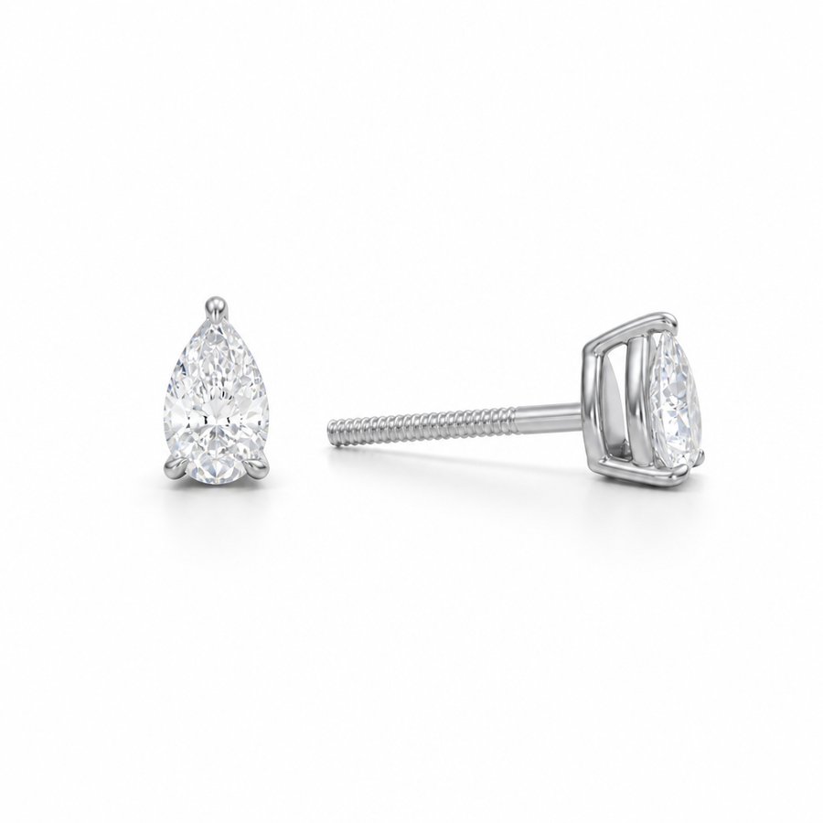 0.50 carat pear lab grown diamond stud earrings in 14K gold