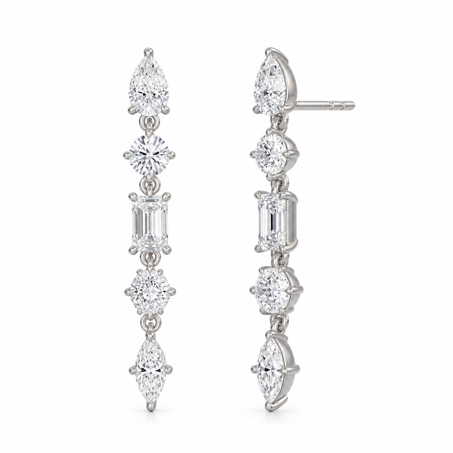 4.25 Carat 5 Mixed Lab Grown Diamond Dangle Earrings