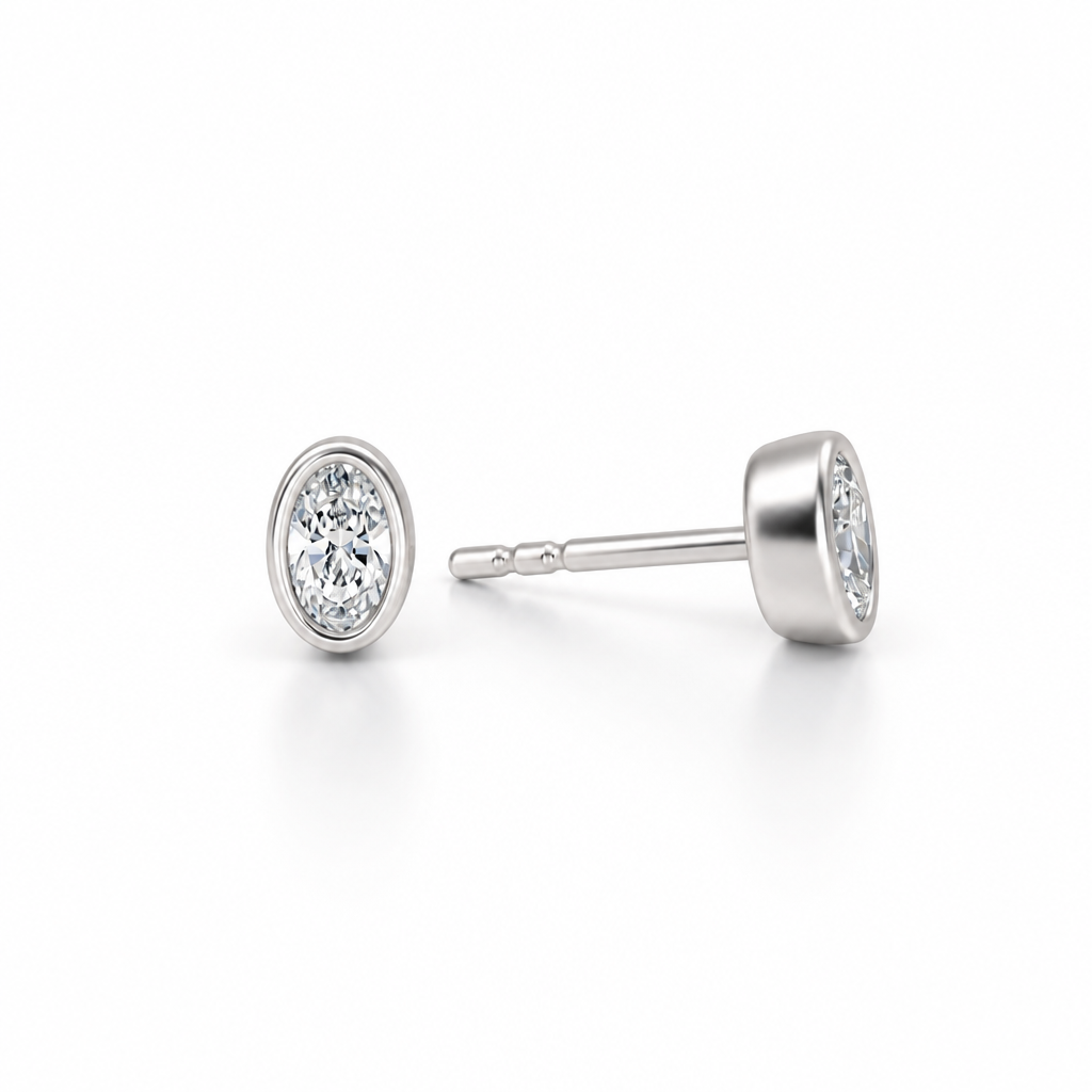 Oval Bezel Stud Lab Grown Diamond Earrings