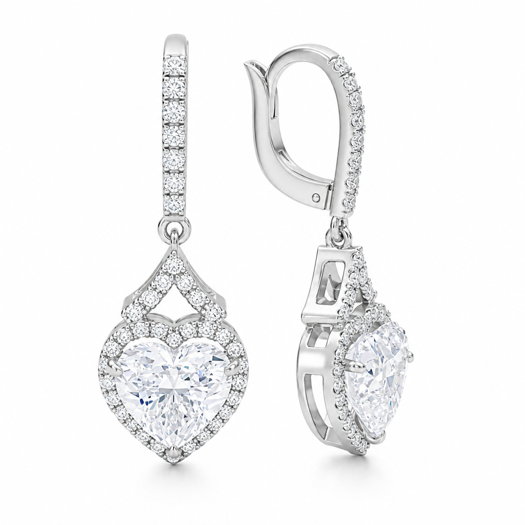 4 Carat Heart Shape Halo Lab Grown Diamond Drop Earrings