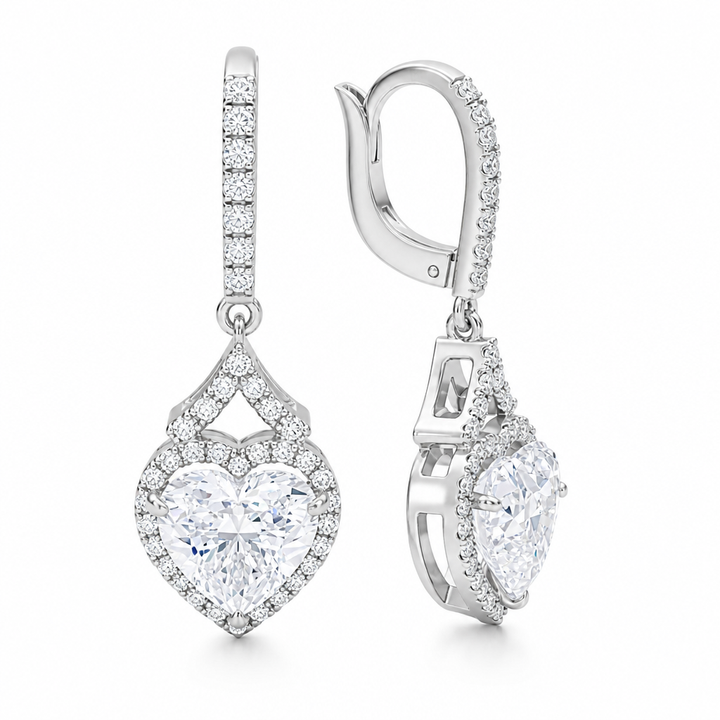 4 Carat Heart Shape Halo Lab Grown Diamond Drop Earrings