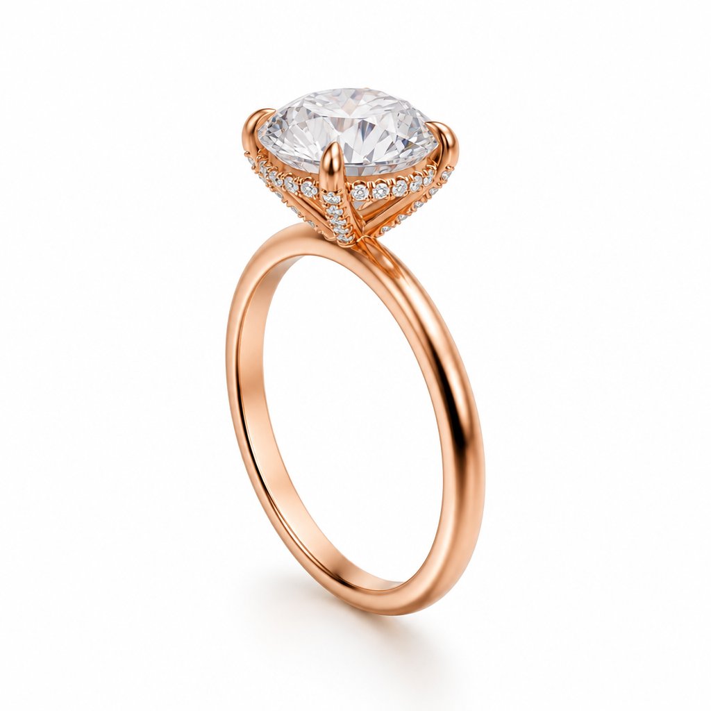 Round Solitaire Ring With Diamond Basket