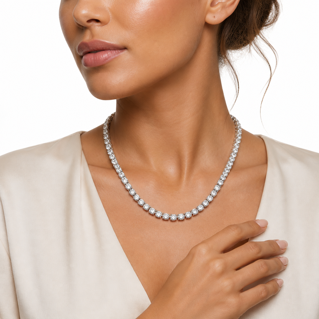 22 Carat Round Lab Grown Diamond Tennis Necklace