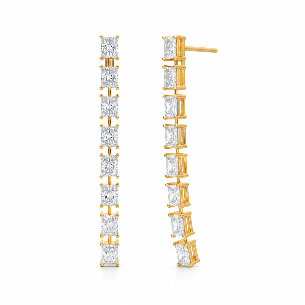 8 Stone Radiant Lab Grown Diamond Drop Earrings