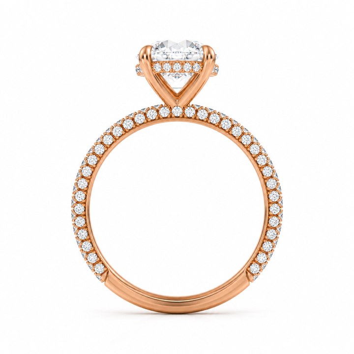 Round Hidden Halo with Three Row Pave Band