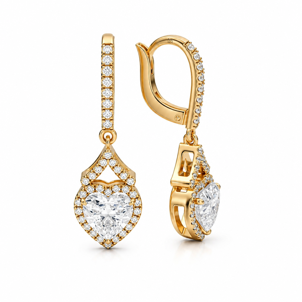 2 Carat Heart Shape Halo Lab Grown Diamond Drop Earrings
