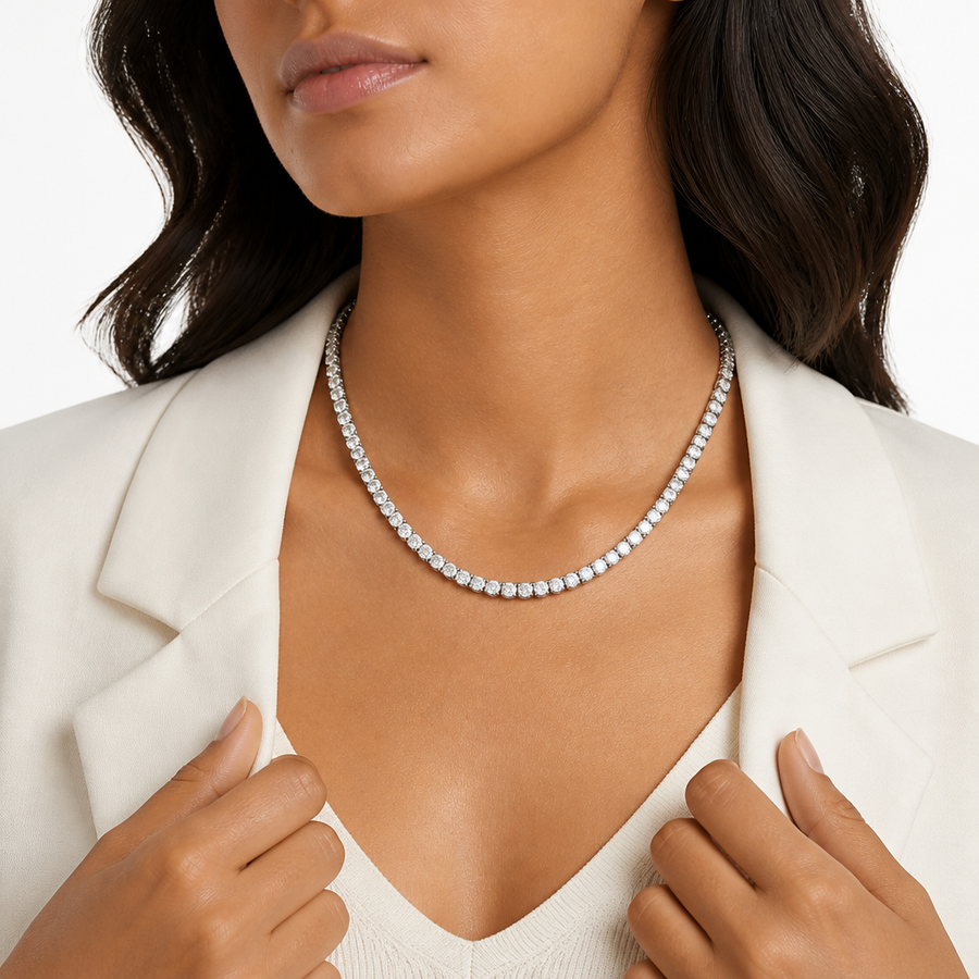15 carat lab grown diamond tennis necklace with colourless round diamonds