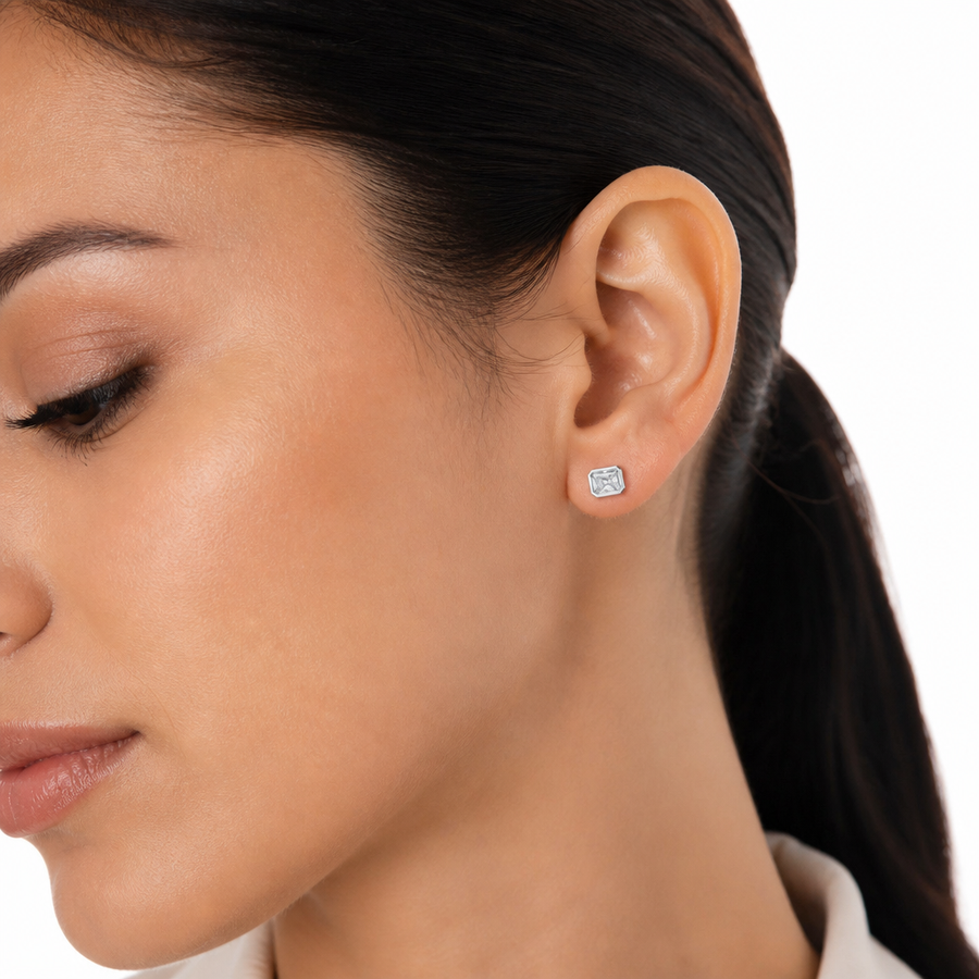Radiant Bezel Stud Lab Grown Diamond Earrings