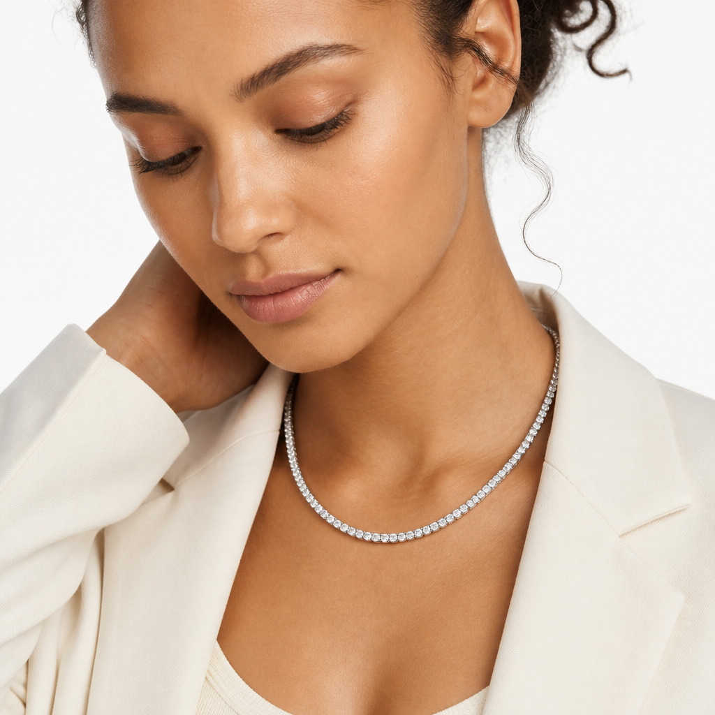 10 carat round lab grown diamond tennis necklace