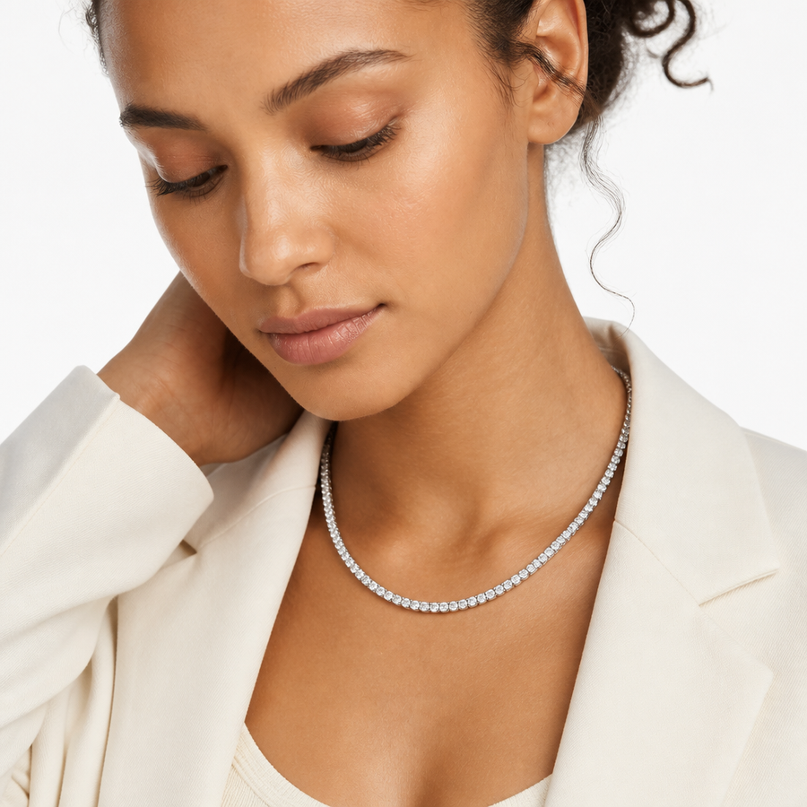 10 carat round lab grown diamond tennis necklace