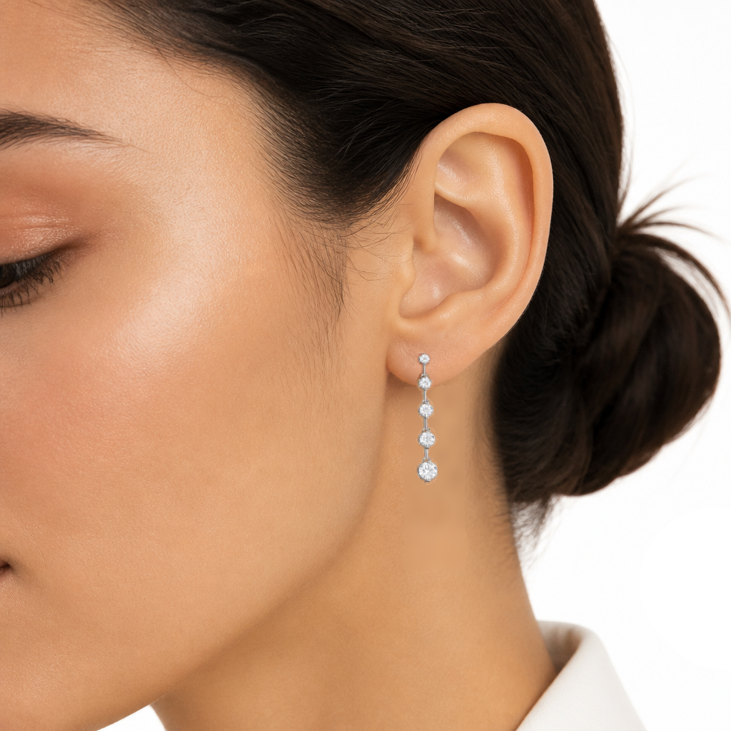 2 Carat Round Graduated Lab Grown Diamond Dangle Distance Earrings