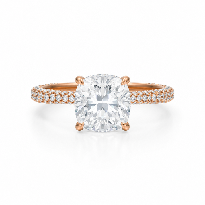 Cushion Hidden Halo With Three Row Pave Band